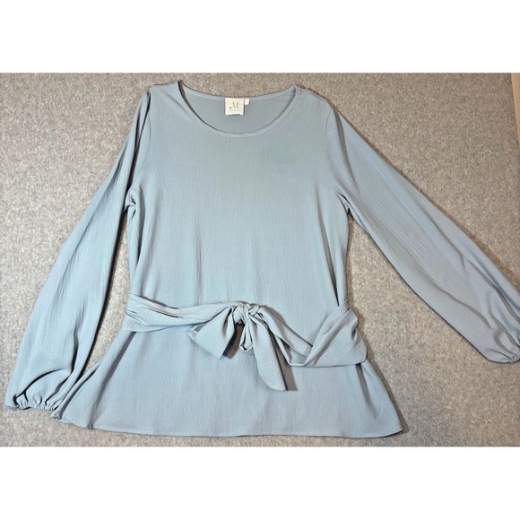 Mint Julep Light Blue Long‎ Sleeve Tie Waist Peplum Top Women's Small - Picture 2 of 10